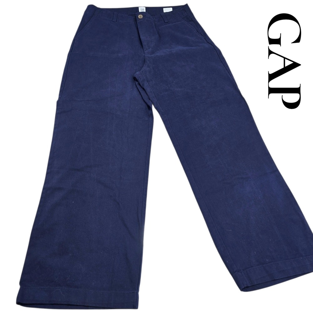 Gap‎ Loose Khaki Pants Womens 14 Navy Blue Cotton Wide Leg High Rise Minimalist